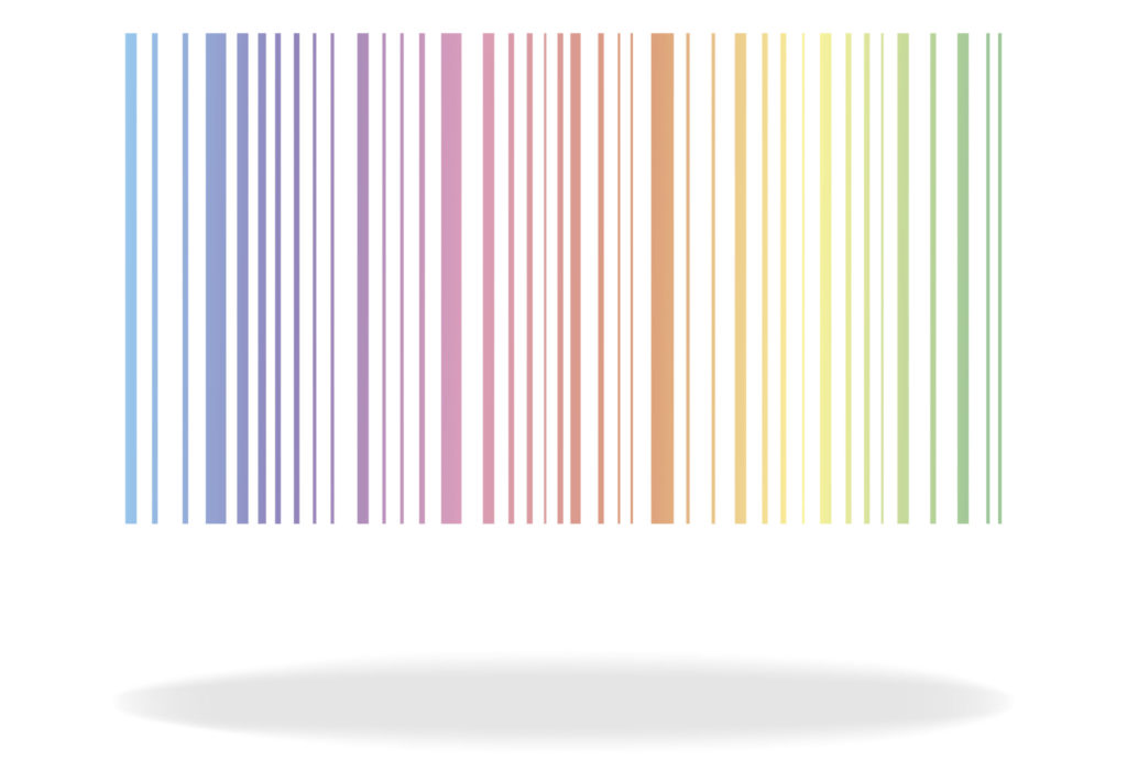 A multi-colored barcode illustrating the concept of spectrum of distinctiveness.